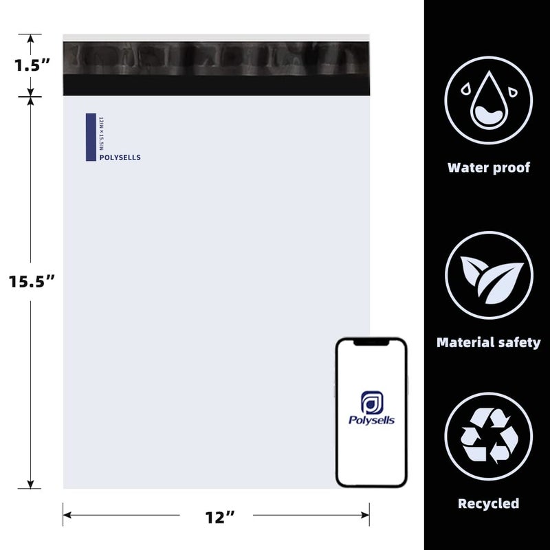 POLYSELLS 200 pcs 12x15.5 Inch White Poly Mailers Shipping Envelopes, Strong Adhesive Sealing, Waterproof, and Tear-resistant Postal Mailing Bags for Clothing, Books, and Accessories - Image 5